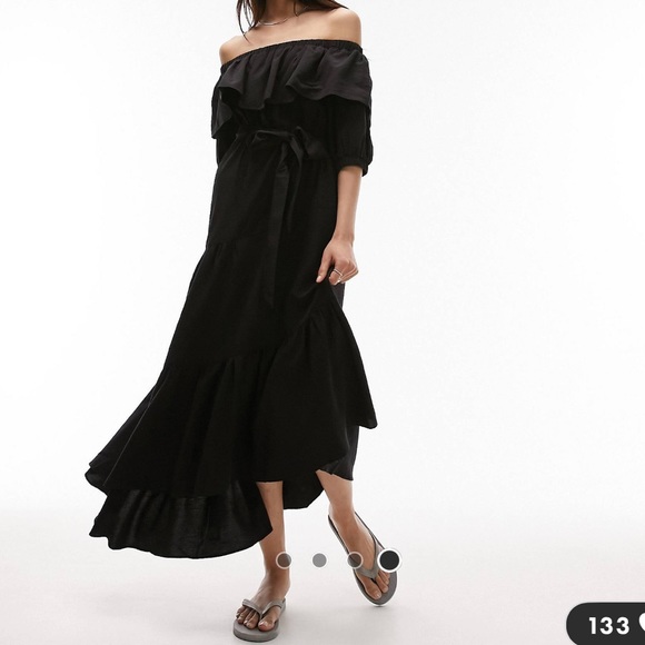 Top shop Bardot Midi Dress Black size 12 - Picture 10 of 11